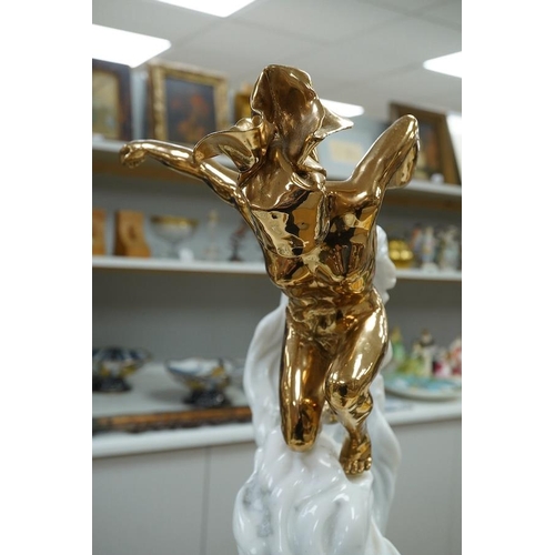 1292 - Anna Chromy, marble and bronze sculpture of a woman on a wave, limited edition 2/1063cm high. Condit... 