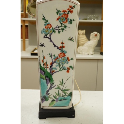 1294 - A Chinese porcelain famille verte floral table lamp, 54cm high excluding the fitting. Condition - go... 