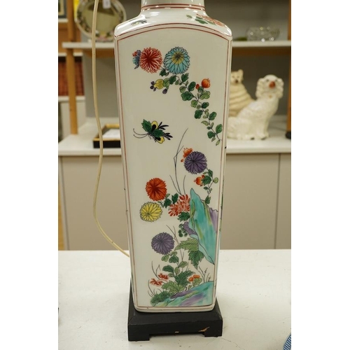 1294 - A Chinese porcelain famille verte floral table lamp, 54cm high excluding the fitting. Condition - go... 