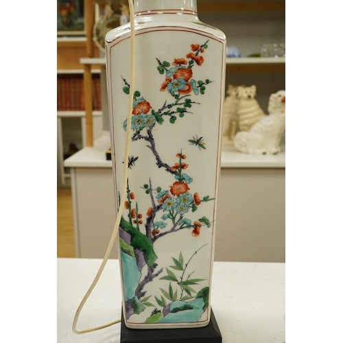 1294 - A Chinese porcelain famille verte floral table lamp, 54cm high excluding the fitting. Condition - go... 