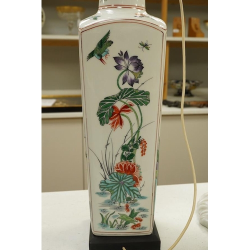 1294 - A Chinese porcelain famille verte floral table lamp, 54cm high excluding the fitting. Condition - go... 