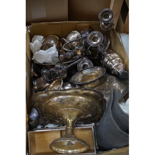 1299 - A quantity of assorted plated wares to include candelabra, wine coolers and pedestal dishes. Conditi... 