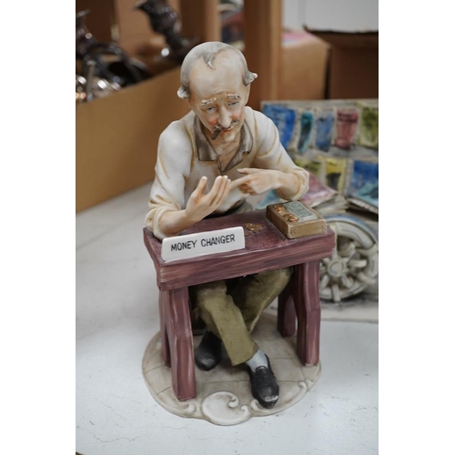 1300 - Four Italian ceramic figures to include Capodimonte money changer, 20cm. Condition - poor to fair... 