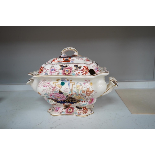 1301 - A Mason's ironstone tureen and cover, early 20th century, a Victorian Peking comport and a floral bo... 