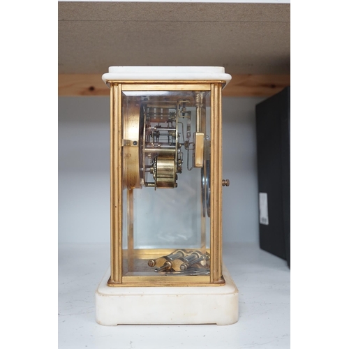 1305 - A Japanese four glass brass and alabaster mantel clock by Seikosha, with brocot type escapement and ... 