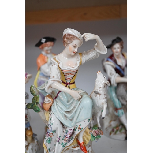 1308 - Six German porcelain figures by Sitzendorf, Dresden, etc. tallest 21.5 cm. Condition - good.