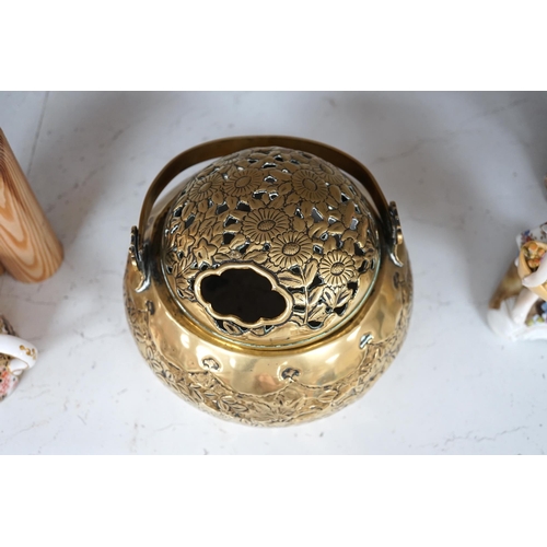 1309 - A Chinese brass basket censer and cover, 13cm high. Condition - fair.