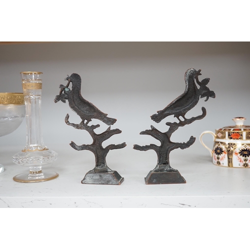 1311 - A pair of Victorian cast bronze bookends, formed as doves of peace, 17cm high. Condition - fair to g... 