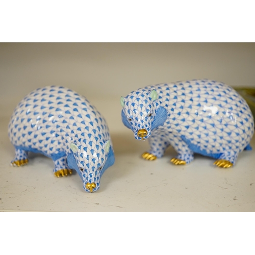 1315 - A pair of Herend limited edition hand painted models of Badgers, numbered 70 of 200, 16.5cm long, wi... 