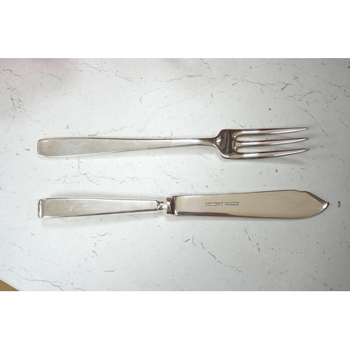 1327 - A Mappin and Webb oak canteen of silver plated cutlery, case 44 x 35 x 11cm. Condition fair to good,... 