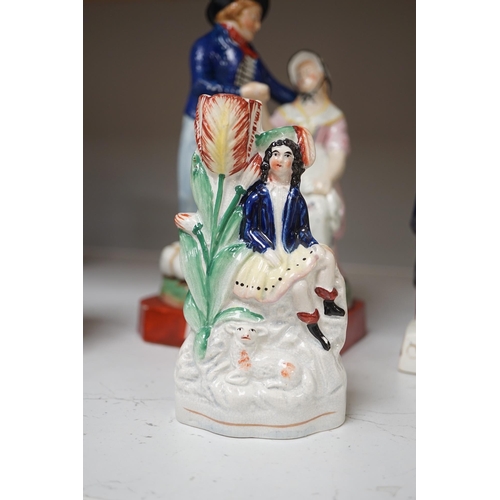 1342 - Six mid 19th century Staffordshire figures or groups: a pair titled my grandmother and my grandfath... 