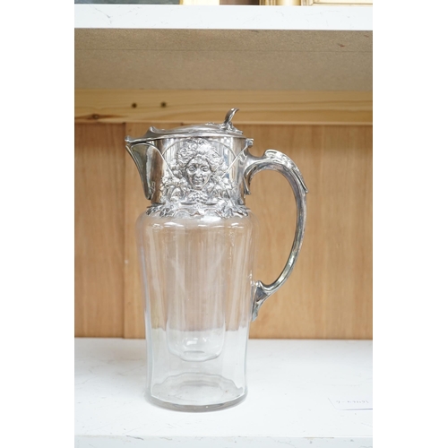 1360 - An Art Nouveau electroplate mounted Bacchanalian lemonade jug, 28cm. Condition - fair to good