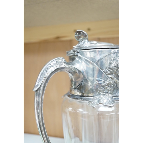 1360 - An Art Nouveau electroplate mounted Bacchanalian lemonade jug, 28cm. Condition - fair to good