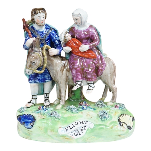 1361 - An early 19th century pearlware flight to Egypt group, by Walton, 16.5 cm high. Condition - some r... 