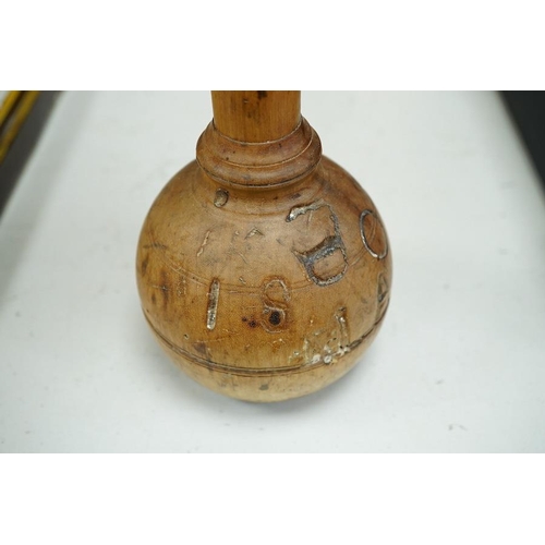 1371 - An 18th century French fruitwood weight/measure, 73cm. Condition - fair to good