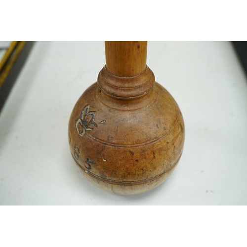 1371 - An 18th century French fruitwood weight/measure, 73cm. Condition - fair to good