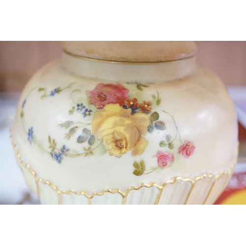 1372 - A Royal Worcester blush vase, fitted as a table lamp and a Royal Worcester footed bowl, total lamp h... 