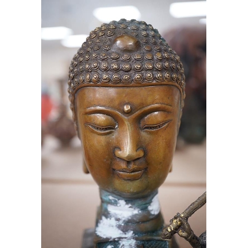 1390 - A large Buddhist head seal and seated figure of Tara, largest 19cm high. Condition - fair