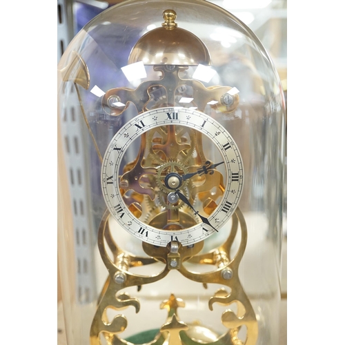 1397 - A Thwaites & Reed brass skeleton clock under dome, on onyx base, 27cm. Condition - good, not tested... 