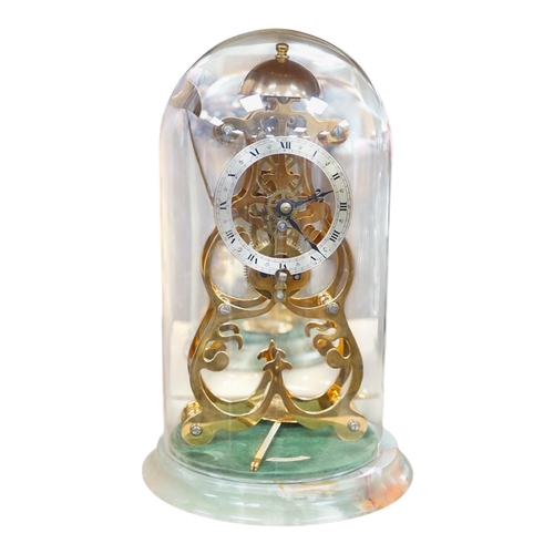 1397 - A Thwaites & Reed brass skeleton clock under dome, on onyx base, 27cm. Condition - good, not tested... 