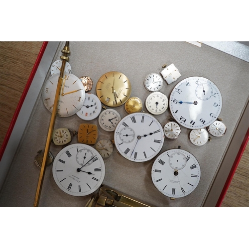 1407 - A brass cased carriage clock and assorted pocket watch movements, etc. Condition - varies