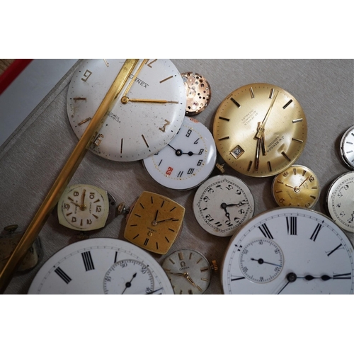 1407 - A brass cased carriage clock and assorted pocket watch movements, etc. Condition - varies