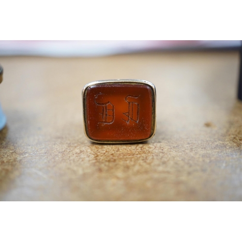 1413 - A Georgian enamelled patch box and a fob seal. Condition - fair