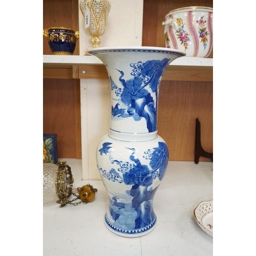 1425 - A Chinese blue and white yen yen vase, Kangxi mark but later, 46cm. Condition - crazing to rim, othe... 