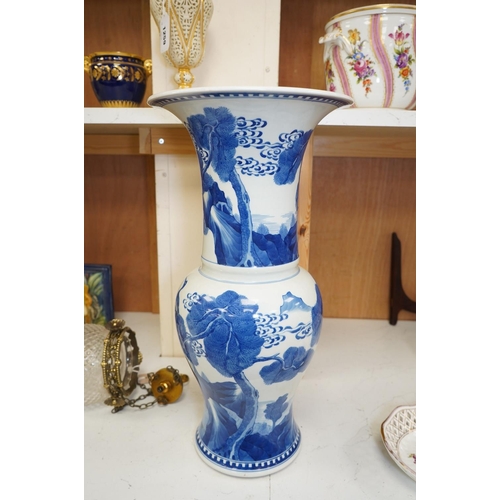 1425 - A Chinese blue and white yen yen vase, Kangxi mark but later, 46cm. Condition - crazing to rim, othe... 