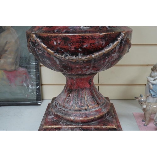 1433 - A large painted cast plaster urn, 59cm high. Condition - fair to good.