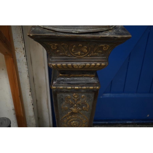 1437 - A large two colour bronze effect urn on pedestal, total height 134cm. Condition - fair to good... 