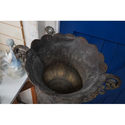 1437 - A large two colour bronze effect urn on pedestal, total height 134cm. Condition - fair to good... 