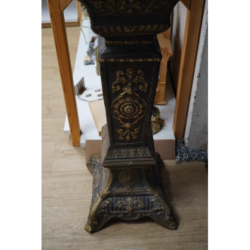 1437 - A large two colour bronze effect urn on pedestal, total height 134cm. Condition - fair to good... 