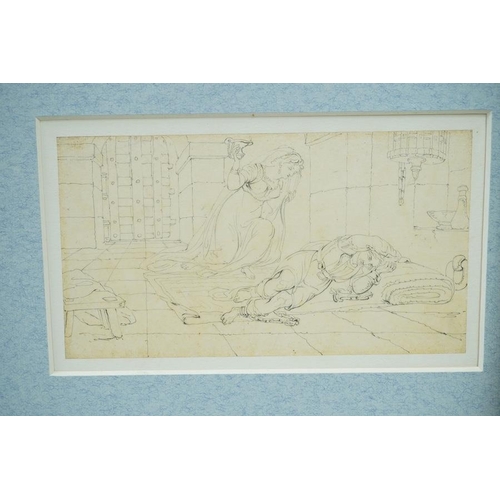 1713 - Set of four pencils on tracing paper?, Classical scenes and figures, 9 x 17cm, mounted, unframed. Co... 