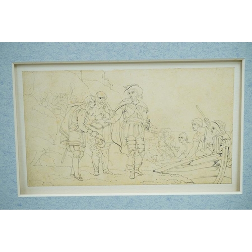 1713 - Set of four pencils on tracing paper?, Classical scenes and figures, 9 x 17cm, mounted, unframed. Co... 