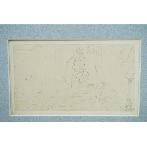 1713 - Set of four pencils on tracing paper?, Classical scenes and figures, 9 x 17cm, mounted, unframed. Co... 