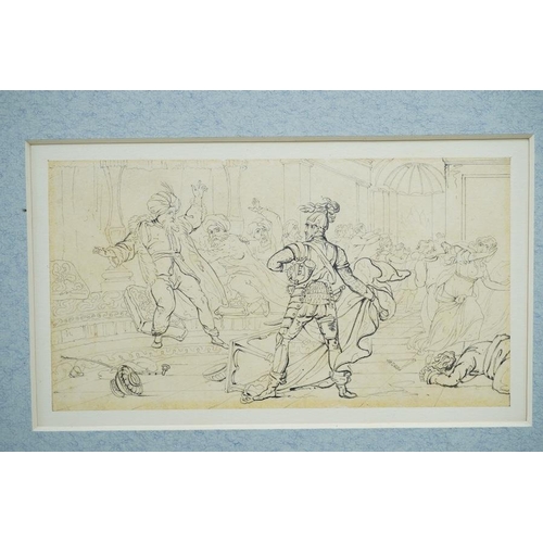 1713 - Set of four pencils on tracing paper?, Classical scenes and figures, 9 x 17cm, mounted, unframed. Co... 