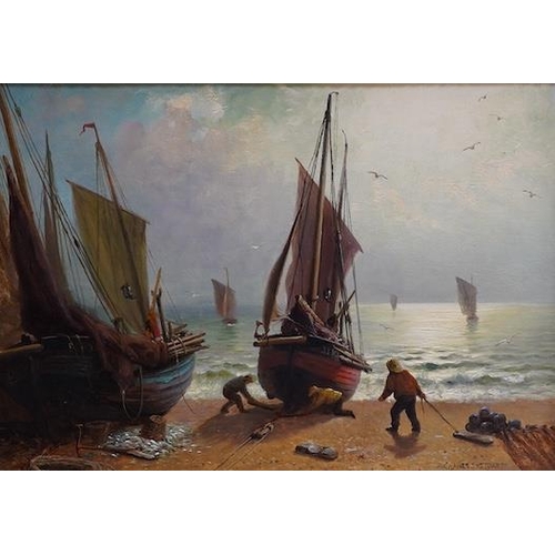 1720 - Charles Stuart, pair of oils on canvas, Coastal scenes with fishing boats, each signed and dated 189... 