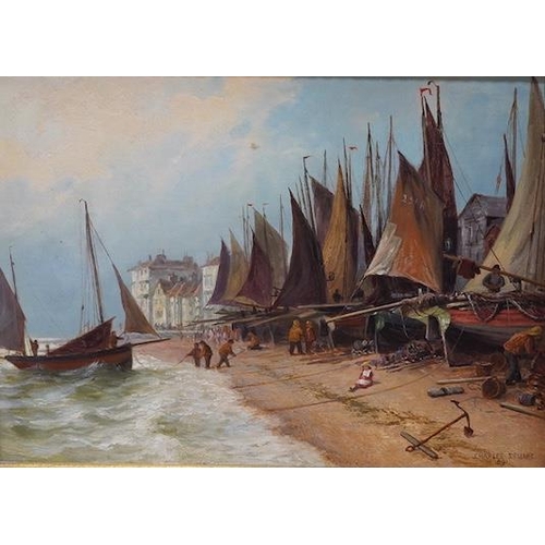 1720 - Charles Stuart, pair of oils on canvas, Coastal scenes with fishing boats, each signed and dated 189... 