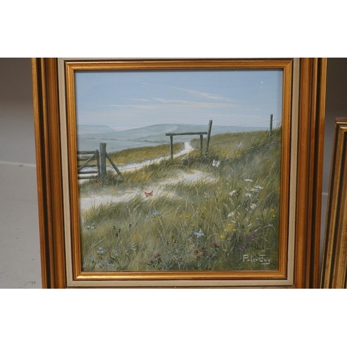 1726 - Peter Jay (b.1936), two oils on board, including Stile on the South Downs, each signed, 19.5 x 19.... 