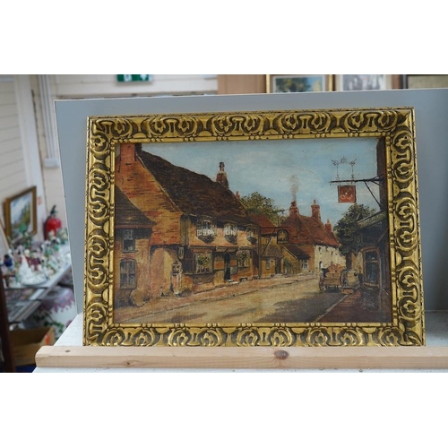 1728 - Early 20th century, English School, oil on board, Alfriston street scene, 25 x 38cm, ornate gilt f... 