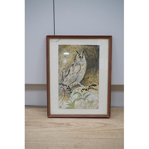 1733 - Gwyneth Johnstone (Daughter of Augustus John, 1914-2010), watercolour, Study of an owl, monogrammed,... 