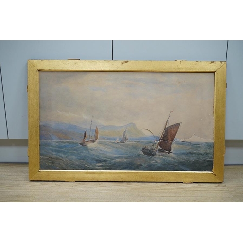 1734 - Late 19th/early 20th century, watercolour, Shipping scene, 43 x 77cm. Condition - poor