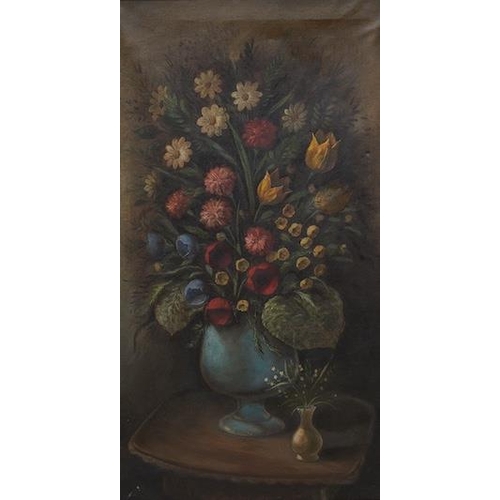 1746 - Early 20th century, pair of oils on canvas, Still lifes of flowers in vases, unsigned, 80 x 44cm. Co... 