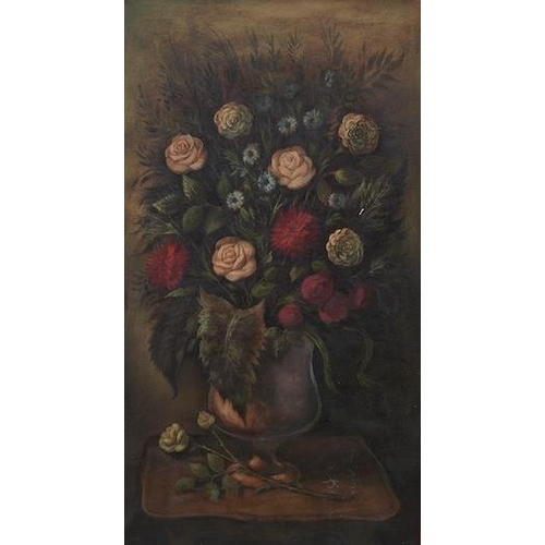 1746 - Early 20th century, pair of oils on canvas, Still lifes of flowers in vases, unsigned, 80 x 44cm. Co... 