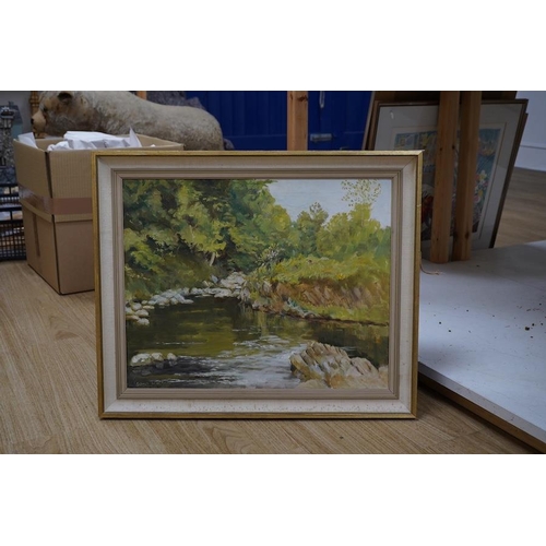 1748 - David Bond Walker (1891-1977), oil on canvas, Irish riverscape, signed, 40 x 50cm. Condition - fair ... 