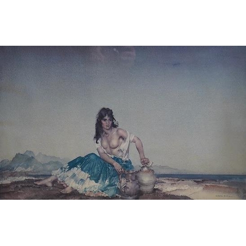 1757 - Sir William Russell Flint (Scottish,1880-1969), two colour prints, Semi-nude woman and two women in ... 