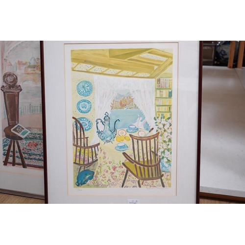 1762 - Renée Halpern (1914-2008), four colour lithographs, including Manhattan Bridge and Interieur Tosc... 