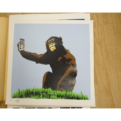 1781 - T.Wat (Tee Wat) Contemporary, five limited edition prints, 'Chimp Selfie', 'Party Girl' (2), Gas mas... 