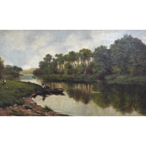 1791 - A. Christopherson, oil on canvas, Riverscape with figure and boat, signed, 44 x 75cm. Condition - go... 